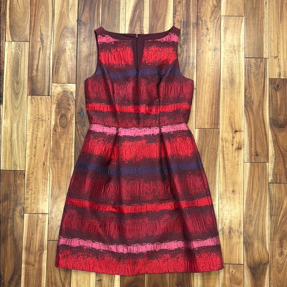 Adrianna Papell Red and Blue Sleeveless Sheath Dress